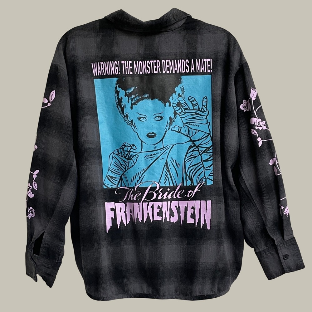 Universal Monsters Flannel Shirt Mens Large Grey Bride of Frankenstein
